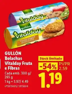 Lidl GULLÓN Bolachas Vitalday Fruta e Fibras promoção