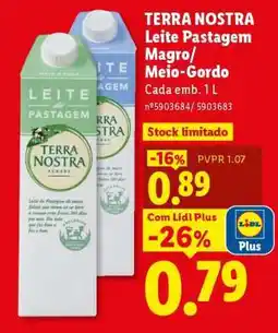 Lidl TERRA NOSTRA Leite Pastagem Magro/Meio-Gordo promoção