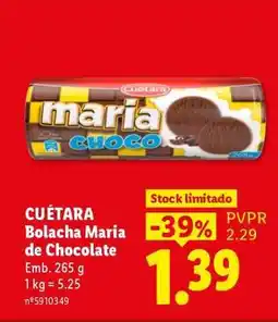 Lidl CUÉTARA Bolacha Maria de Chocolate promoção