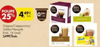 Pingo Doce Nescafé Dolce Gusto Doppio/Cappuccino/Galão/Nesquik 16 unid promoção