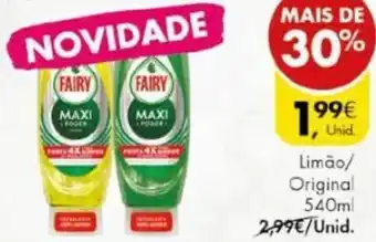 Pingo Doce Detergente Concentrado Manual p/Loiça Ultra Fairy Limão/Original 540ml promoção