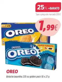 Coviran Oreo bolacha baunilha 220 ou golden pack 10 x 22 g promoção