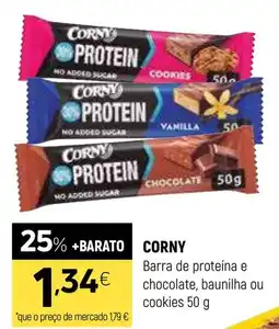 Coviran Corny barra de proteína e chocolate, baunilha ou cookies promoção