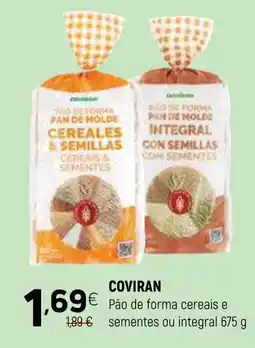 Coviran Coviran pão de forma cereais e sementes ou integral promoção