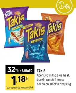 Coviran Takis aperitivo milho blue heat, buckin ranch, intense nacho ou smokin bbq promoção