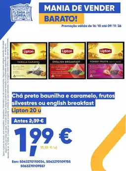 Casa Cheia Chá preto baunilha e caramelo, frutos silvestres ou english breakfast Lipton 20 u promoção