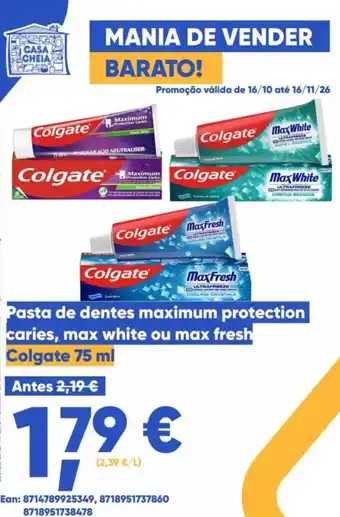 Pasta de dentes colgate maximum protection caries, max white ou max fresh