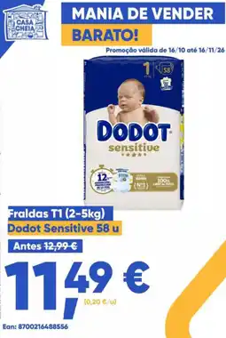 Casa Cheia Fraldas T1 Dodot Sensitive promoção