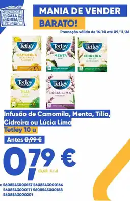 Casa Cheia Infusão de Camomila, Menta, Tília, Cidreira ou Lúcia Lima Tetley 10 u promoção