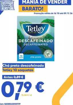Casa Cheia Chá preto descafeinado Tetley 10 saquetas promoção