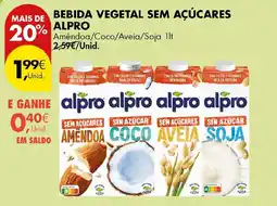 Pingo Doce bebida vegetal sem açúcares alpro amêndoa/coco/aveia/soja promoção