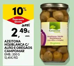 Continente azeitona verde hojiblanca c/ alho e orégãos campomar promoção