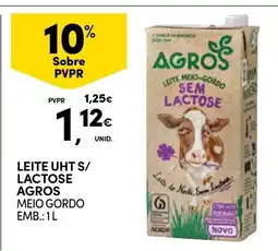 Continente Leite uht s/ lactose agros meio gordo promoção