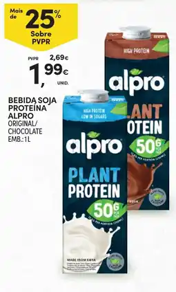 Continente Bebida soja proteína alpro original/chocolate promoção