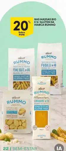 Continente massas bio e s/ gluten da marca rummo promoção