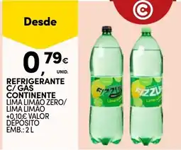 Continente Fizzu refrigerante c/ gas continente lima limão zero/ lima limão promoção