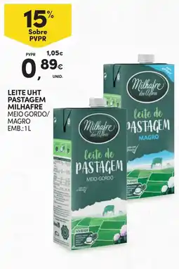 Continente Leite uht pastagem milhafre meio gordo/magro promoção