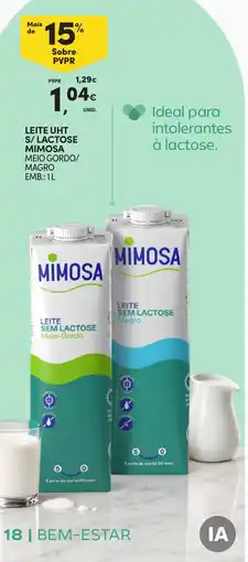 Continente Leite sem lactose mimosa meio-gordo promoção