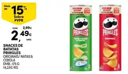 Continente Snacks de batatas pringles originais/natas & cebola promoção
