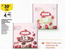 Continente Cubos e snacks de frutas congeladas swee manga & framboesa/ framboesa & chocolate/ framboesa & pistáchio promoção