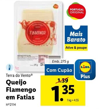 Lidl Terra do Vento Queijo Flamengo em Fatias 275g promoção