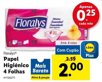 Lidl Floralys Papel Higiénico 4 Folhas 8 rolos promoção