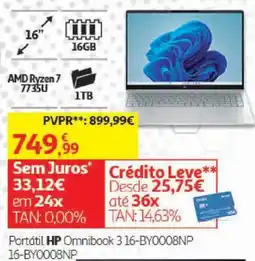 Auchan Portátil HP Omnibook 3 16-BY0008NP promoção