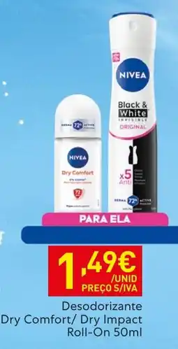 Recheio Nivea desodorante dry comfort/dry impact roll-on promoção