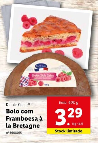 Lidl Duc de Coeur Bolo com Framboesa à la Bretagne 400g promoção