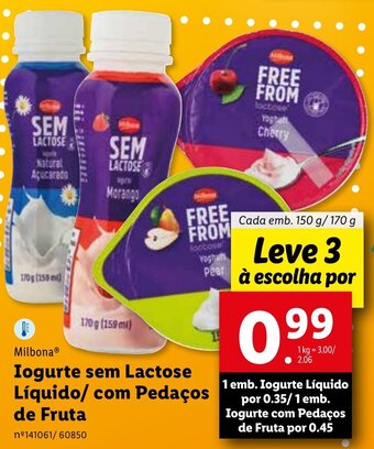 Lidl Milbona Iogurte sem Lactose Líquido/com Pedaços de Fruta 150g/170g promoção
