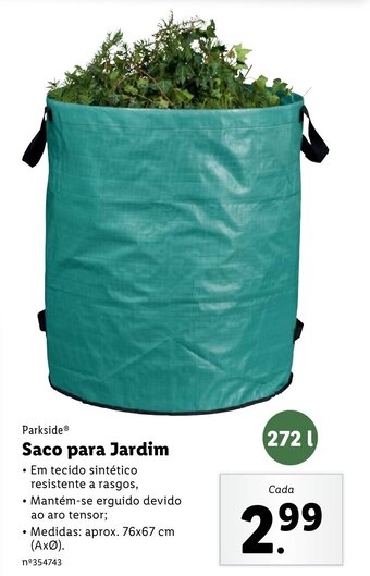 Lidl Parkside Saco para Jardim 272L 76x67cm promoção