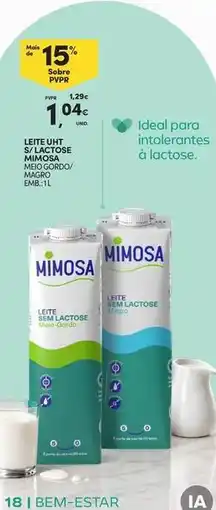 Continente Bom dia Mimosa - leite uht 2 lactose promoção