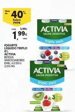 Continente Bom dia Activia - iogurte liquido triplo 0% promoção