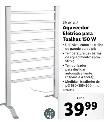 Lidl Silvercrest Aquecedor Elétrico para Toalhas 150W promoção