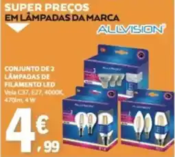 E.Leclerc conjunto de 2 lâmpadas de filamento led vela c37, e27, 4000k, 470lm, 4w allvision promoção