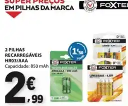E.Leclerc 2 pilhas recarregáveis hr03/aaa foxter promoção