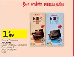 Auchan Tablete Chocolate Auchan Negro C/ Flor de Sal/ Negro Caramelo e Sal promoção
