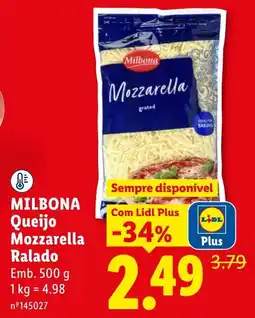 Lidl Milbona Queijo Mozzarella Ralado promoção
