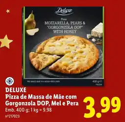 Lidl Deluxe Pizza de Massa de Mãe com Gorgonzola DOP, Mel e Pera promoção