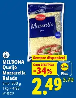 Lidl Milbona Queijo Mozzarella Ralado promoção
