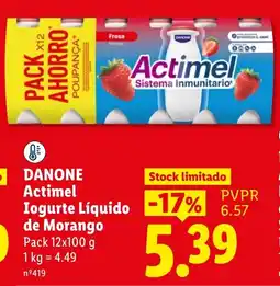 Lidl Danone Actimel Iogurte Líquido de Morango promoção