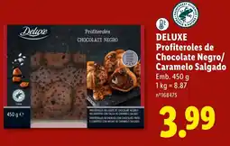 Lidl Deluxe Profiteroles de Chocolate Negro/Caramelo Salgado promoção