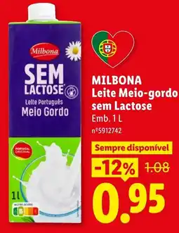Lidl Milbona leite meio-gordo sem lactose promoção