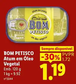 Lidl Bom Petisco Atum em Óleo Vegetal promoção