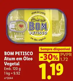 Lidl Bom petisco atum em óleo vegetal promoção