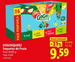 Lidl Gogosqueez saquetas de fruta promoção