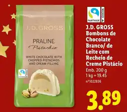 Lidl J.d.gross bombons de chocolate branco/de leite com recheio de creme pistácio promoção