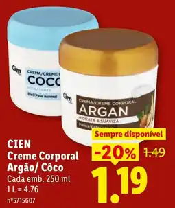 Lidl Cien Creme Corporal Argão/ Côco promoção