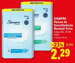 Lidl Siempre pensos de incontinência normal/extra promoção