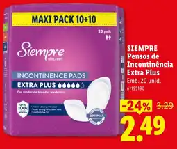 Lidl Siempre pensos de incontinência extra plus promoção